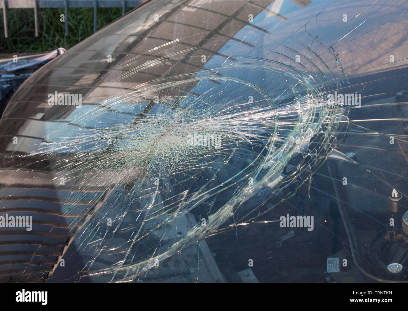 damaged car, with broken windshield Stock Photo