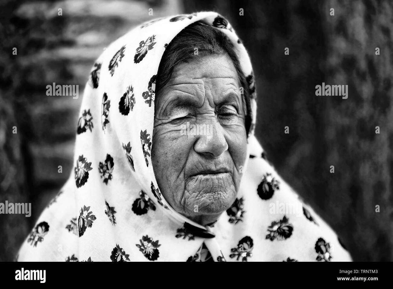 Portrait of elderly woman in Abyaneh, Iran Stock Photo