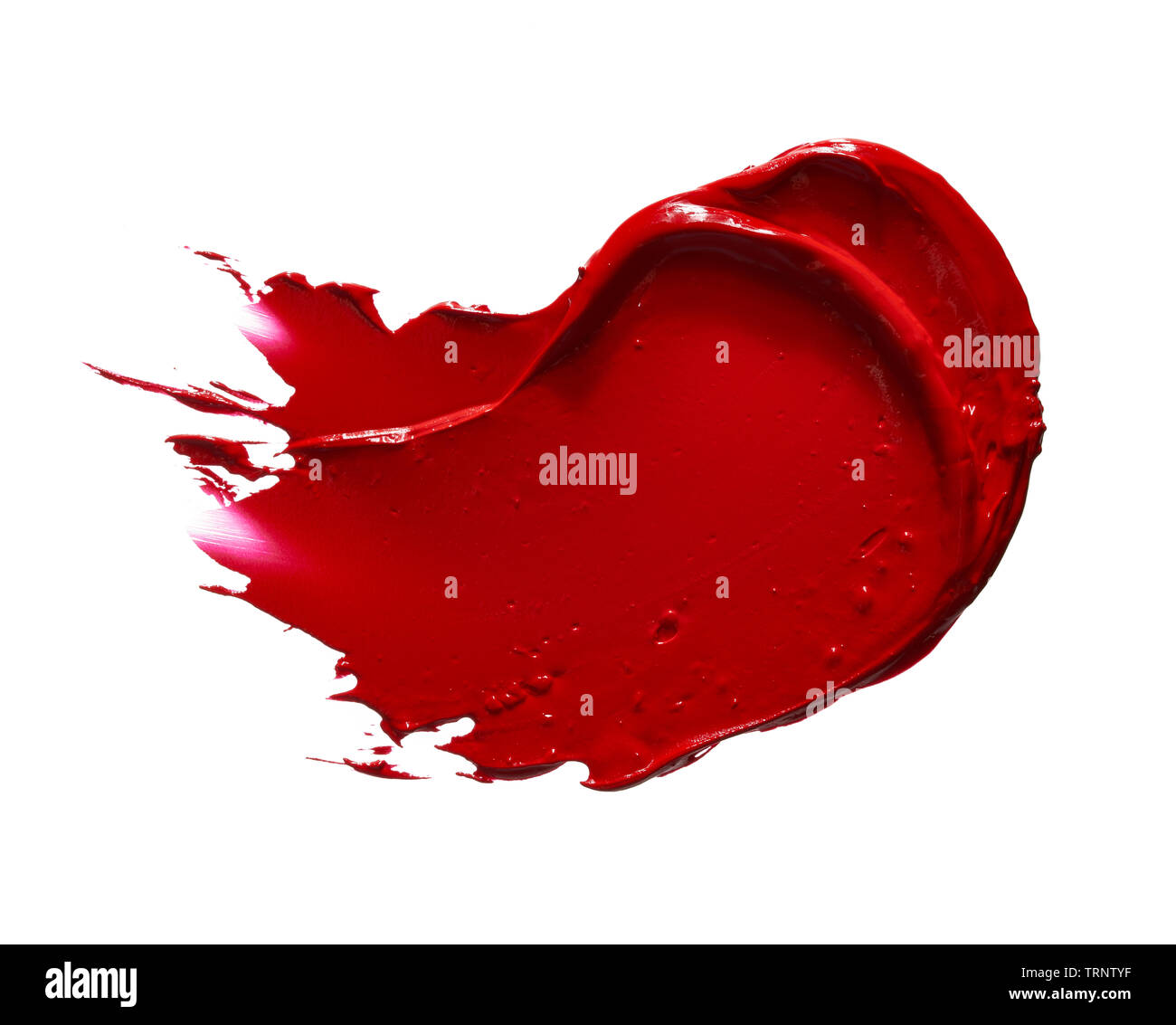 Smear and texture of red lipstick or acrylic paint isolated on white background. Stock Photo