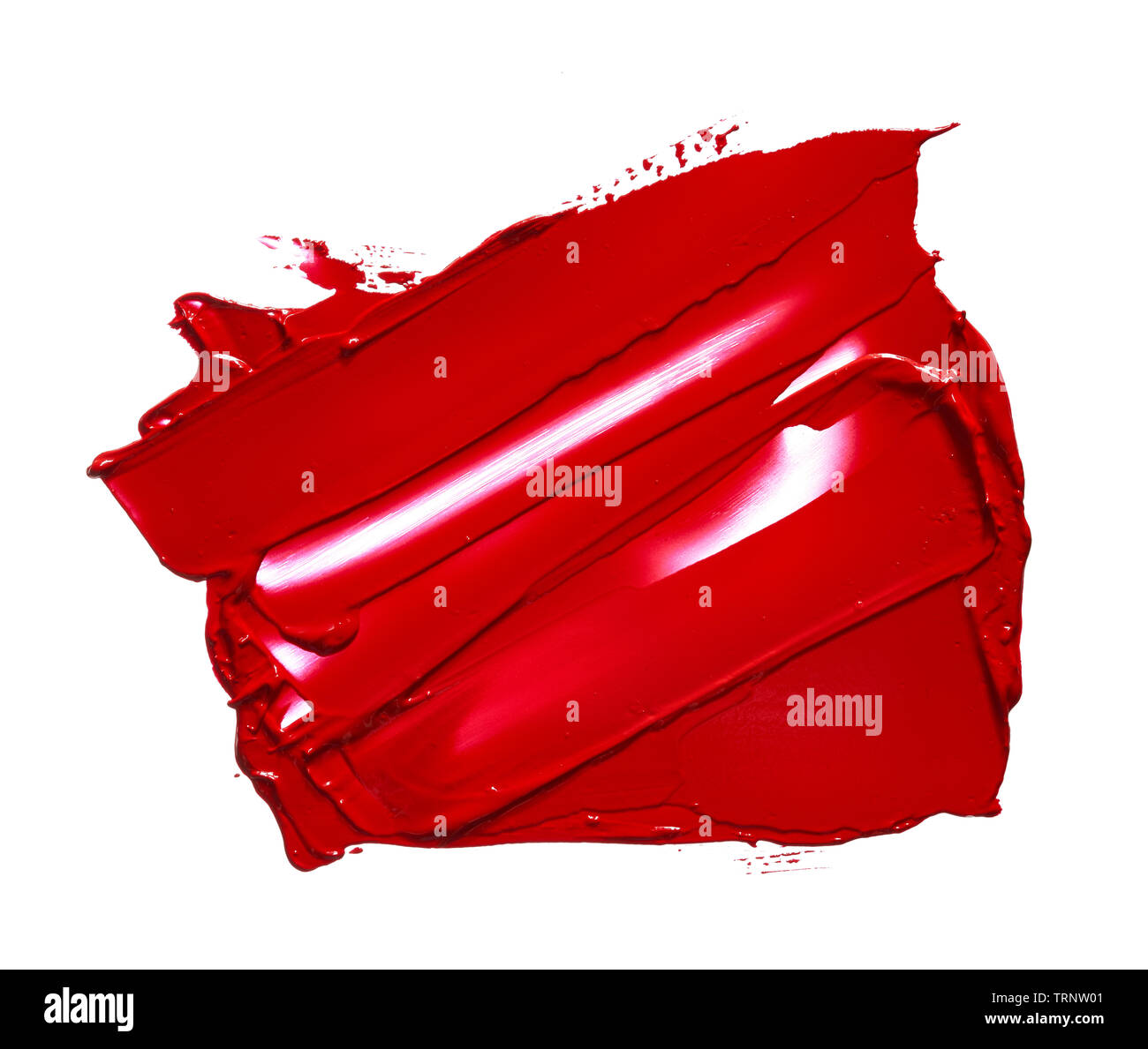 Smear and texture of red lipstick or acrylic paint isolated on white background. Stock Photo