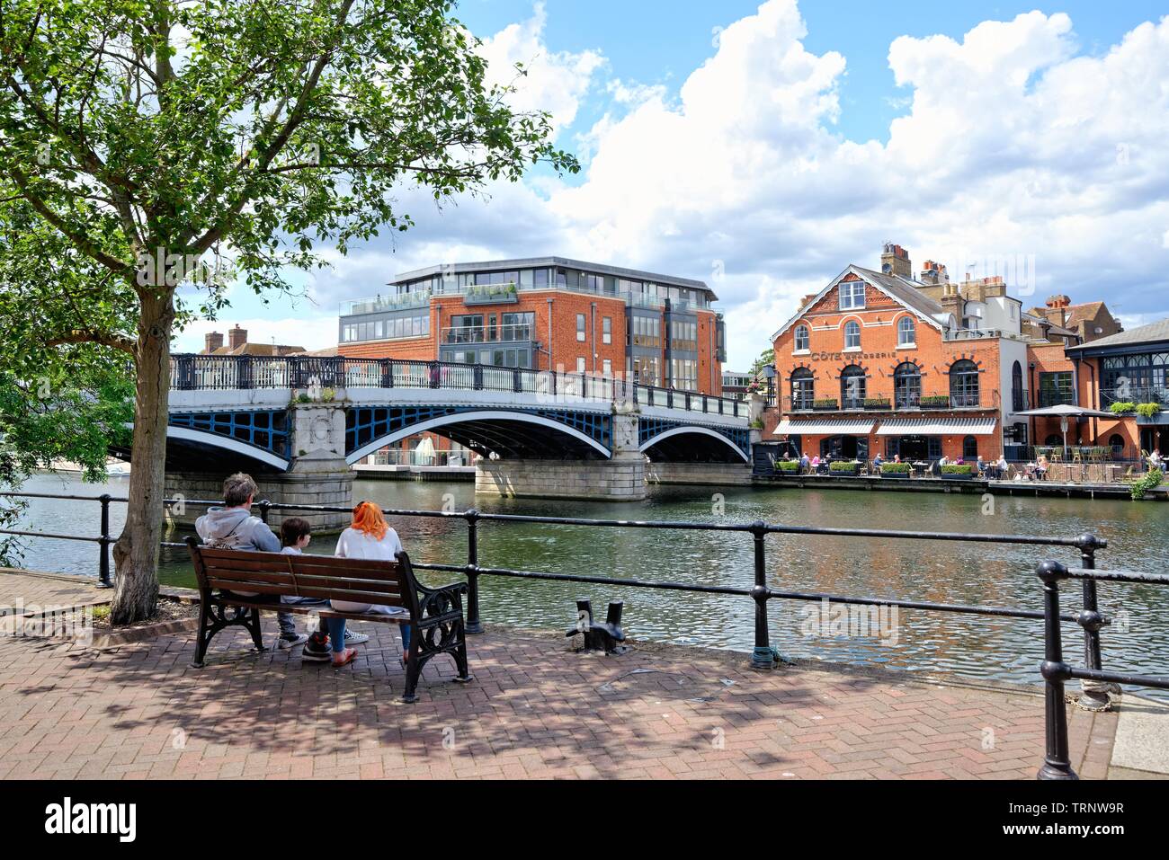 Windsor and Eton pedestrian bridge over the River Thames on a sunny summers day,at Windsor Berkshire England UK Stock Photo