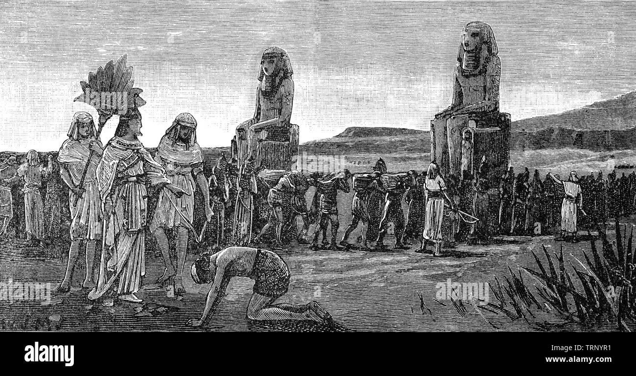 The Exodus is the founding myth of the Israelites and tells of the enslavement that befell the Israelites in Egypt. They had been in Egypt for generations, but became so numerous, the Pharaoh feared their presence. He feared that one day the Isrealites would turn against the Egyptians. Gradually and stealthily, he forced them to become his slaves to build grand treasure cities between 1900 BC to 1100 BC, between the Twelth and Twentieth Dynasties. Stock Photo