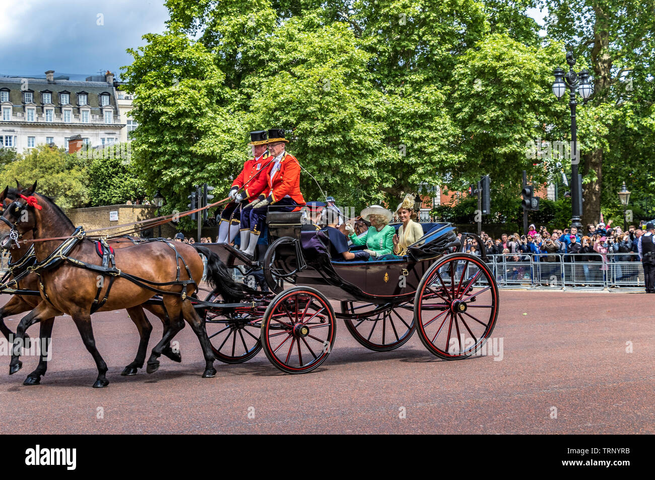 The Duchess Of Cambridge riding in a carriage with The Duchess Of Cornwall and The Duke and Duchess Of Sussex at Trooping The Colour, London, UK, 2019 Stock Photo