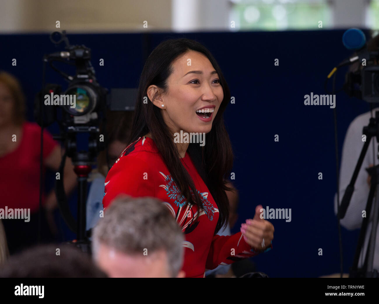 London, UK. 10th June, 2019. Jeremy Hunt Leadership speech, London, UK. 10th June, 2019. Jeremy Hunt's wife, Lucia Hunt. Leadership candidate, Jeremy Hunt, gives his speech in his bid to become the Leader of the Conservative party. His slogan is 'Unite to win'. Credit: Tommy London/Alamy Live News Stock Photo