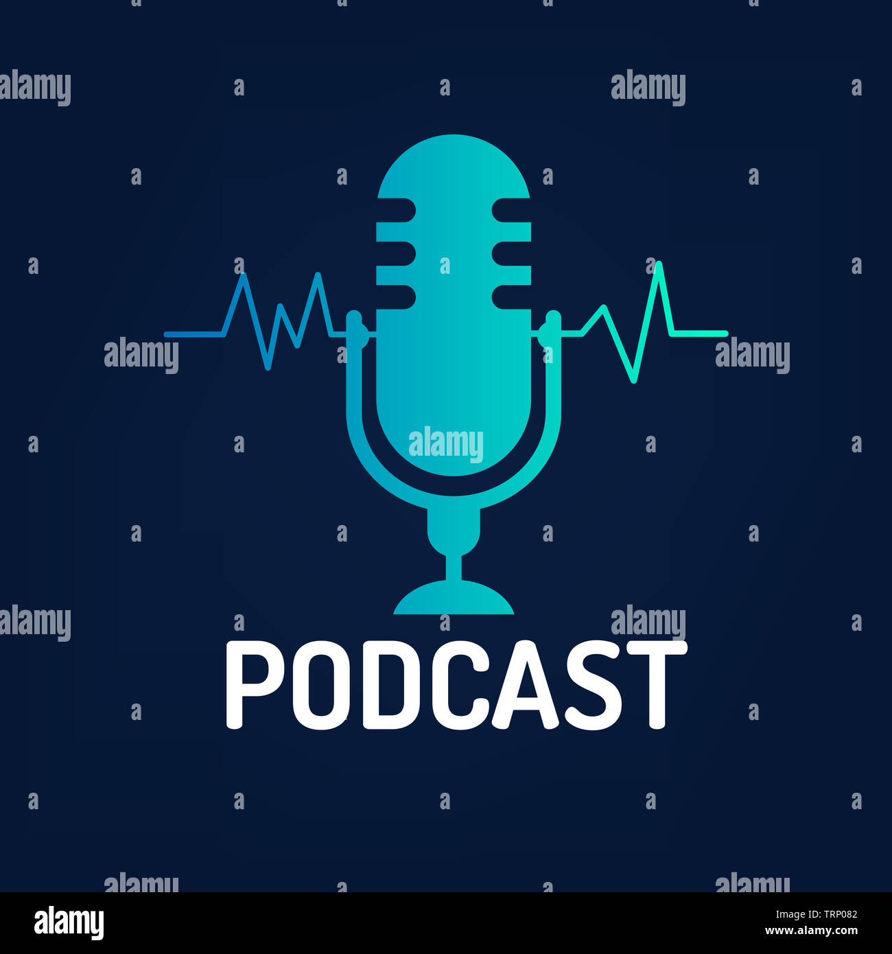 logo or icon podcast with wave on dark background ,vector graphic Stock Photo