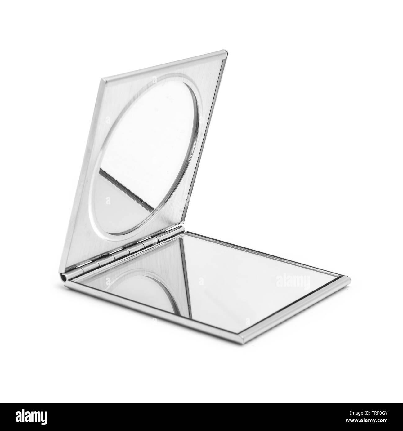 square open pocket makeup cosmetic mirror isolated Stock Photo