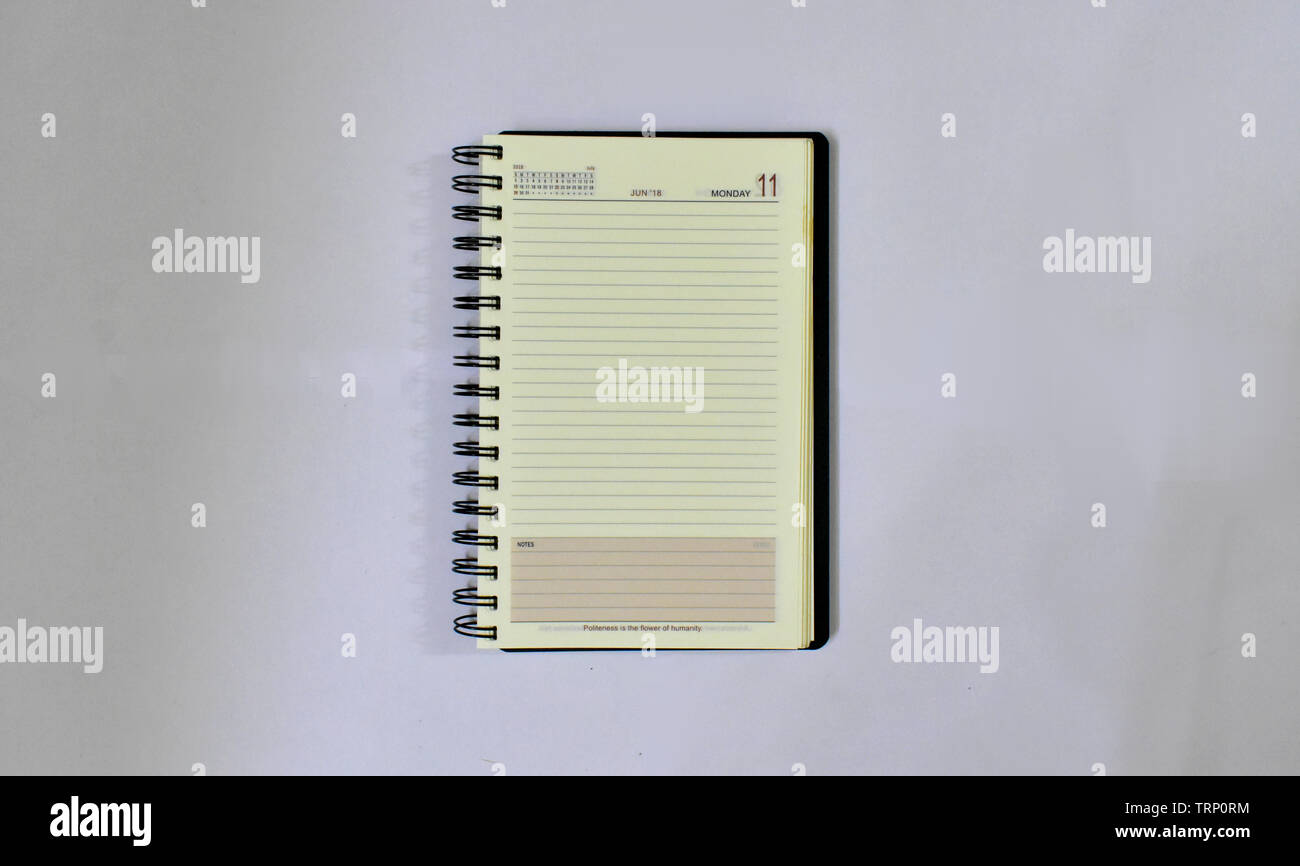 Picture of an open diary. Stock Photo