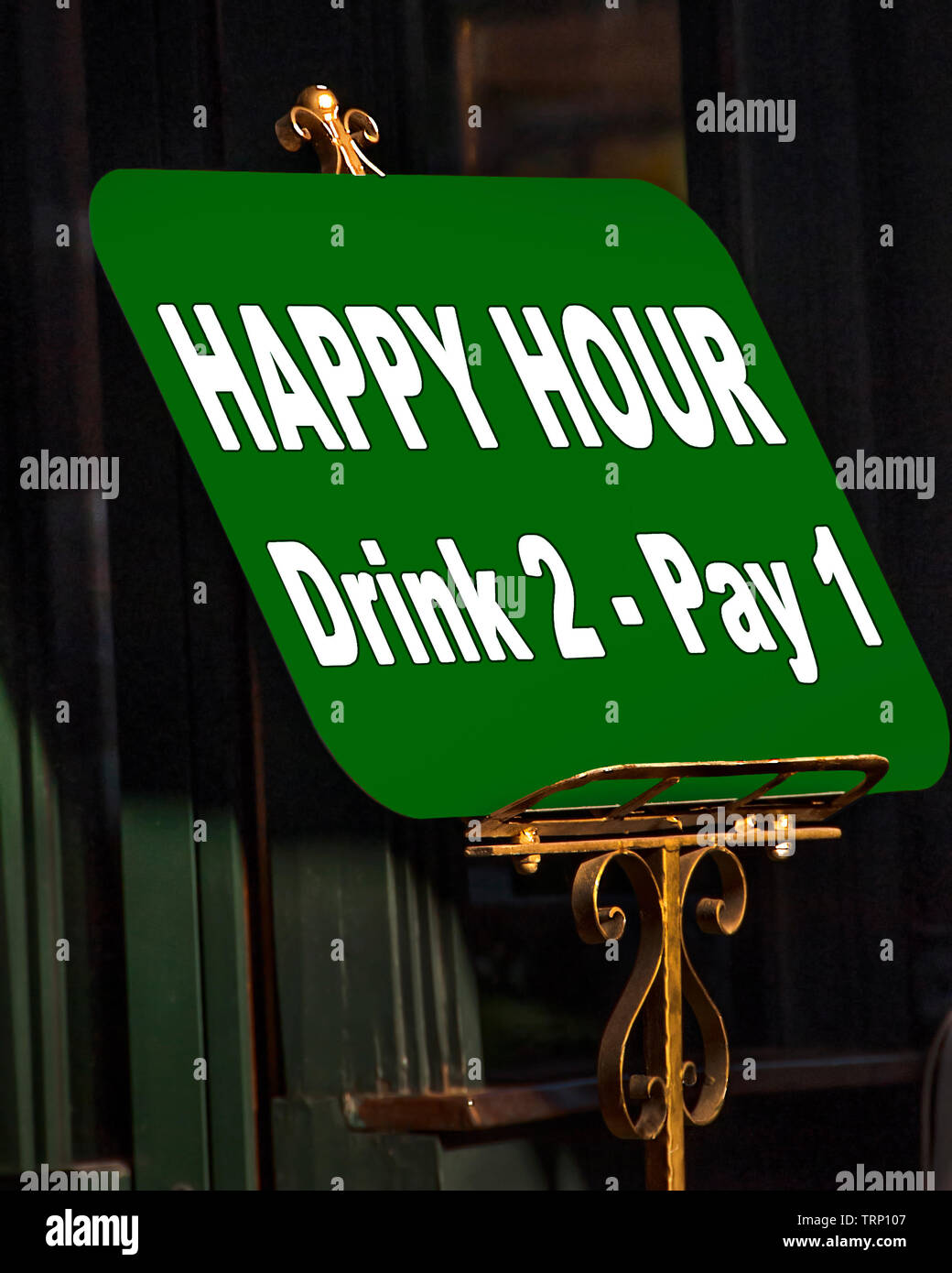A Happy Hour Sign Advertises Two Drinks For The Price Of One Drink TRP107 
