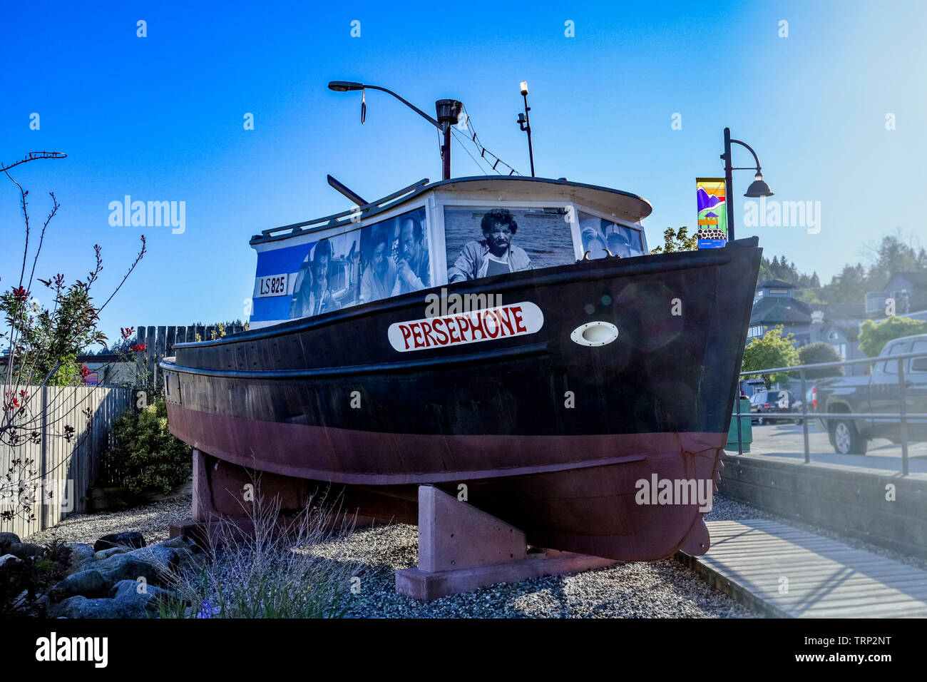 Persephone, salvage boat from CBC tv series The Beachcombers, Gibsons, Sunshine Coast, British Columbia, Canada Stock Photo