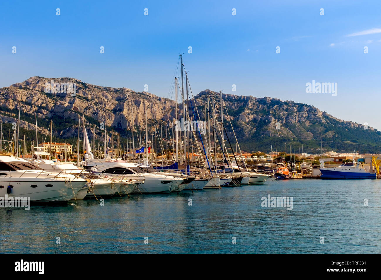 Marseilles, France, June 2018, boats moored in the “Pointe Rouge” harbour Stock Photo