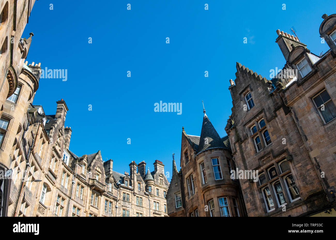 View of old tenement buildings on Cockburn Street in Edinburgh Old town Scotland, UK Stock Photo