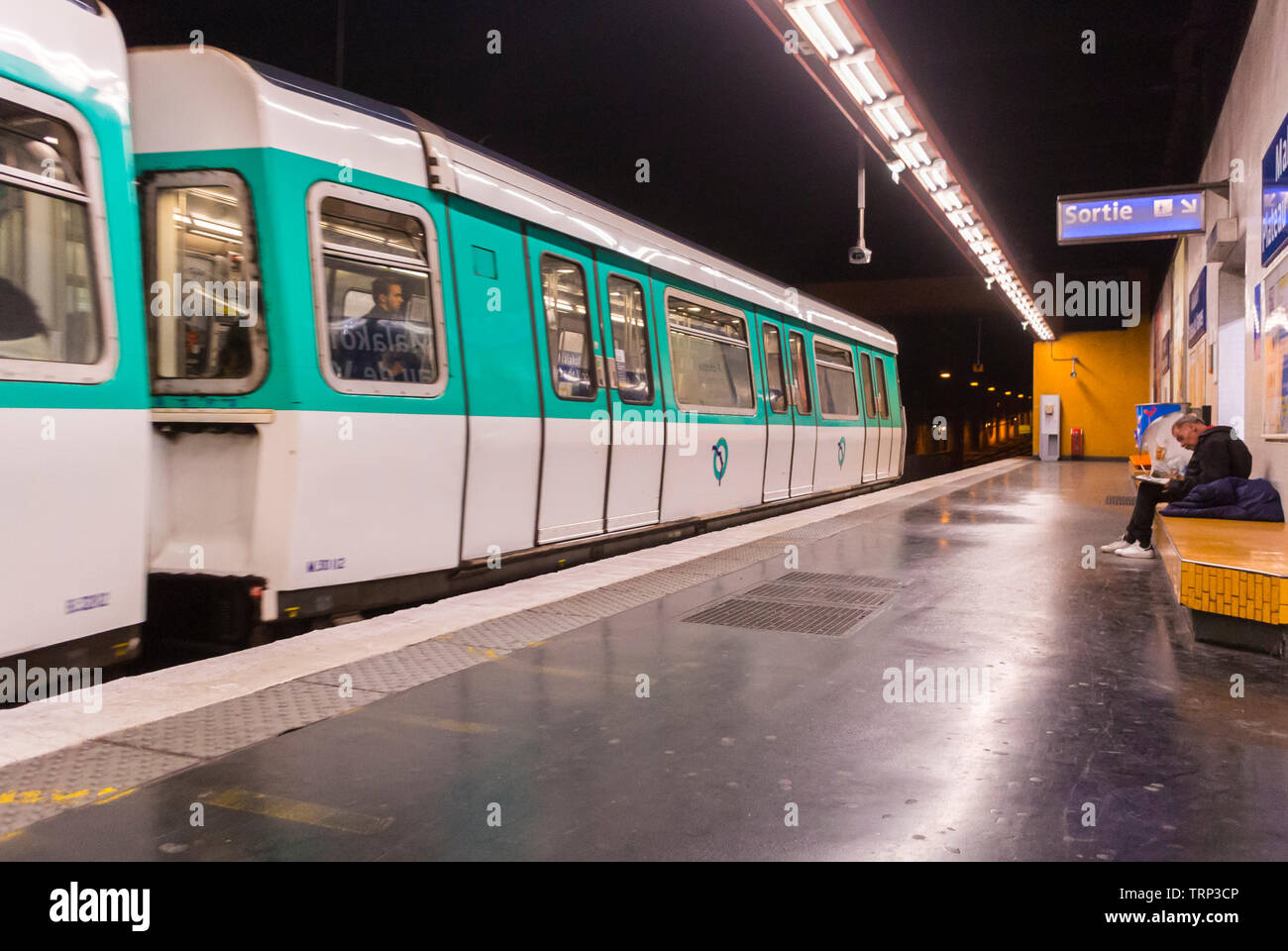 Malakoff, FRANCE, Paris Suburbs, RATP Metro Train Station, tube interiors, Platform, line 13 Stock Photo