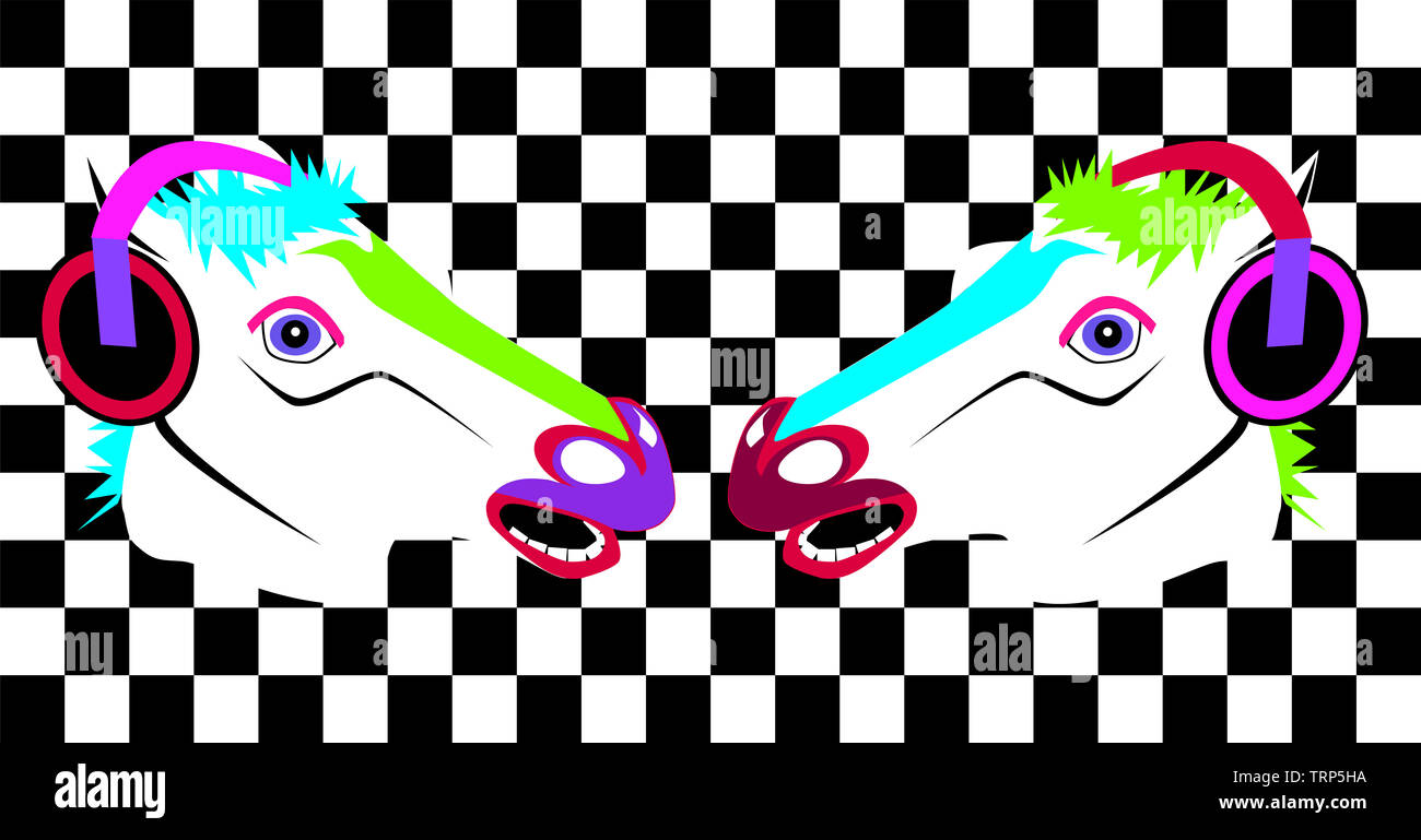 Abstract background with horse heads and headphones beats, music pop