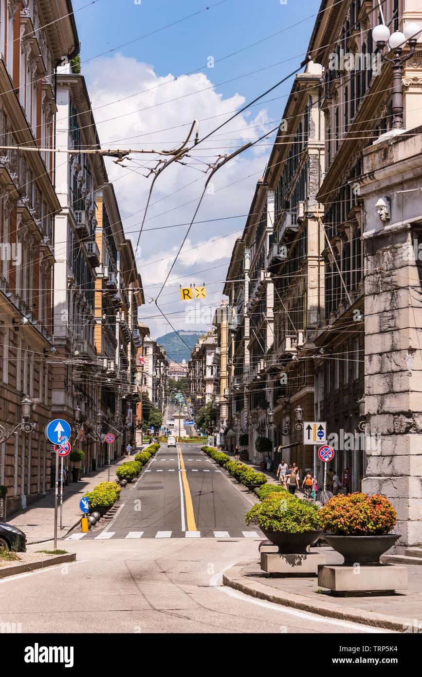 Via Roma street during the hot summer day. At the end of that street ...