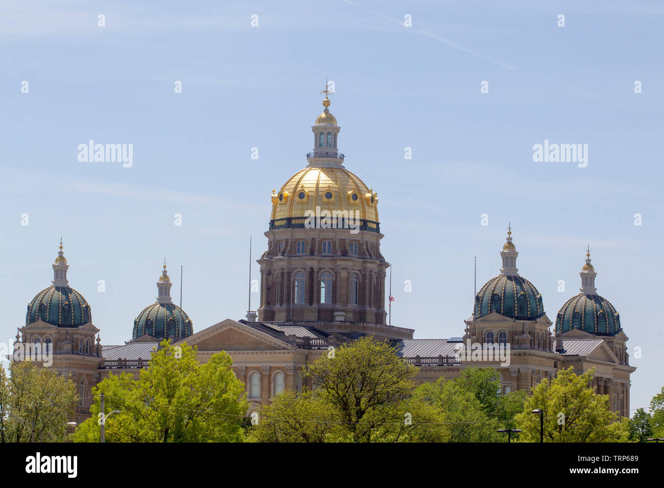 The Iowa State Capitol, also called the Iowa Statehouse, is in Iowa's capital city, Des Moines. It's the only five-domed state capitol in the country Stock Photo