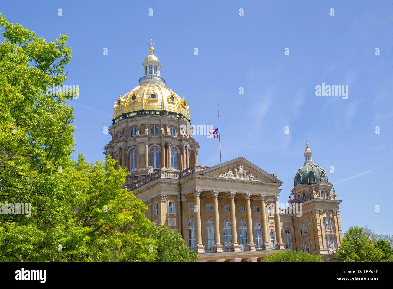 The Iowa State Capitol, also called the Iowa Statehouse, is in Iowa's capital city, Des Moines. It's the only five-domed state capitol in the country Stock Photo