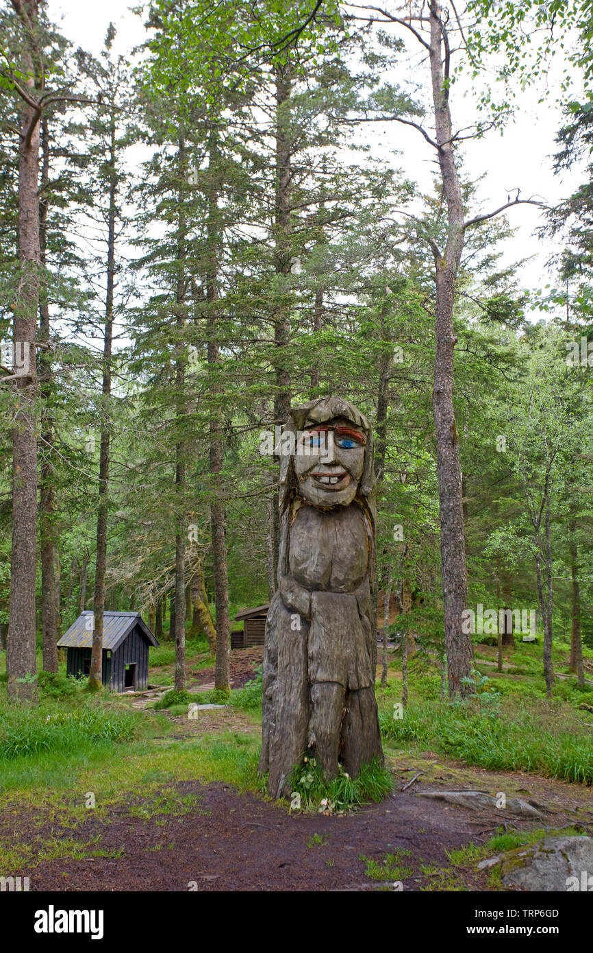 Floyen mountain wooden troll carving, Norway Stock Photo