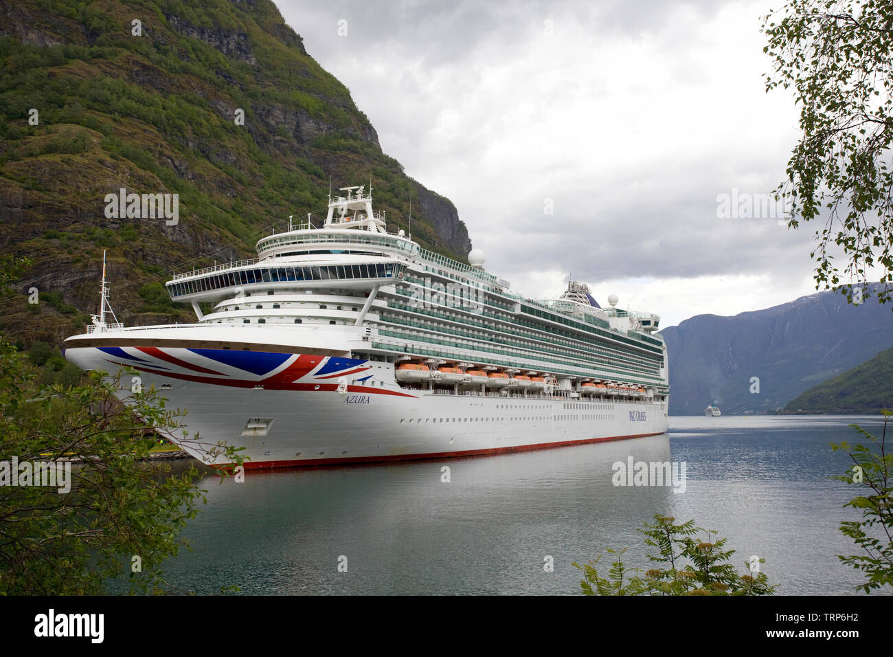 P&O Cruise ship Azura docked in Flaam Norway Stock Photo