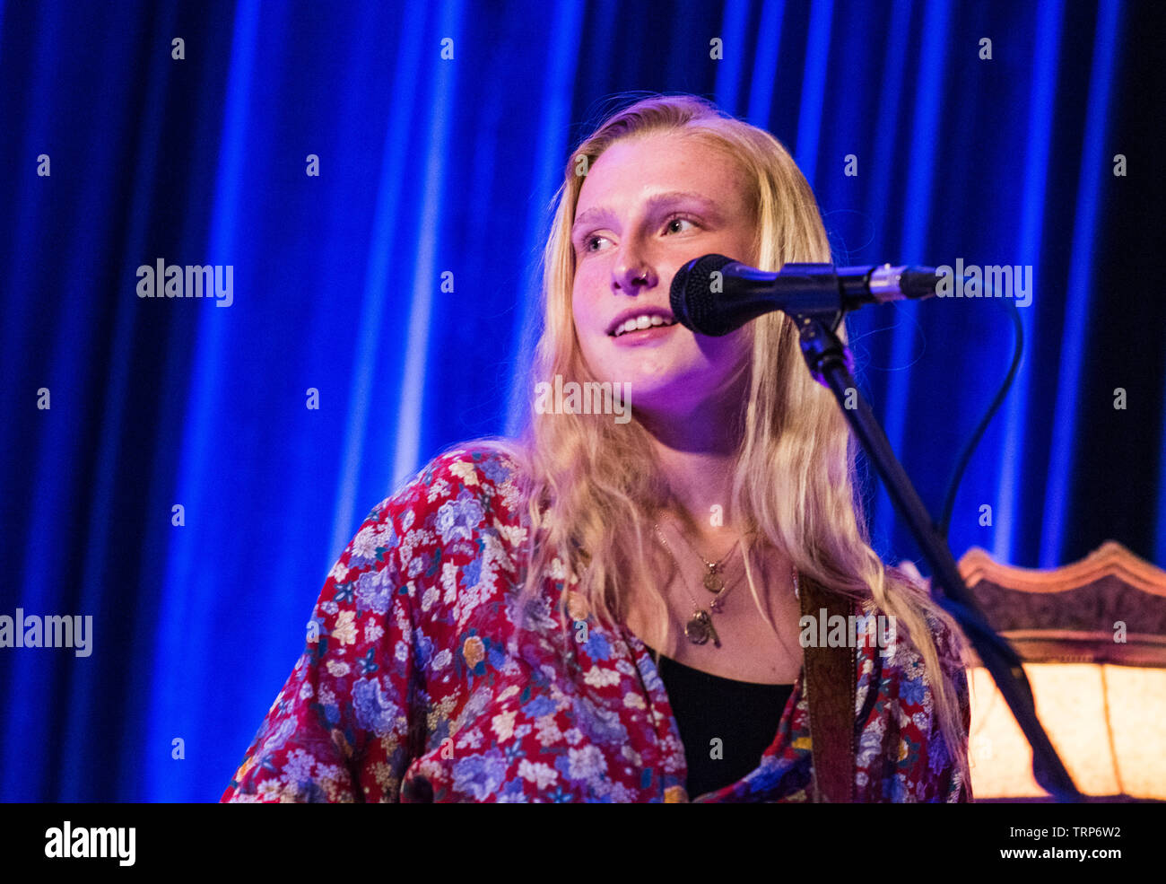 New phenomenon folk singer Billie Marten, performing an intimate homecoming live gig with her band at The Club in Harrogate, North Yorkshire, England, UK Stock Photo