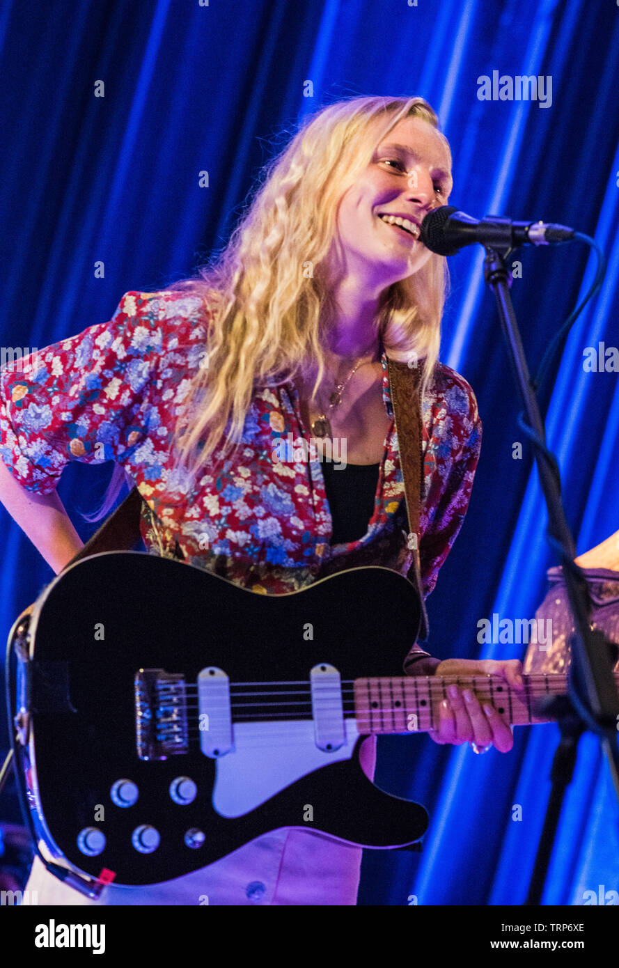 New phenomenon folk singer Billie Marten, performing an intimate homecoming live gig with her band at The Club in Harrogate, North Yorkshire, England, UK Stock Photo