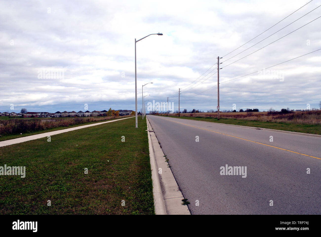 Street with street lights and telephone poles Stock Photo - Alamy