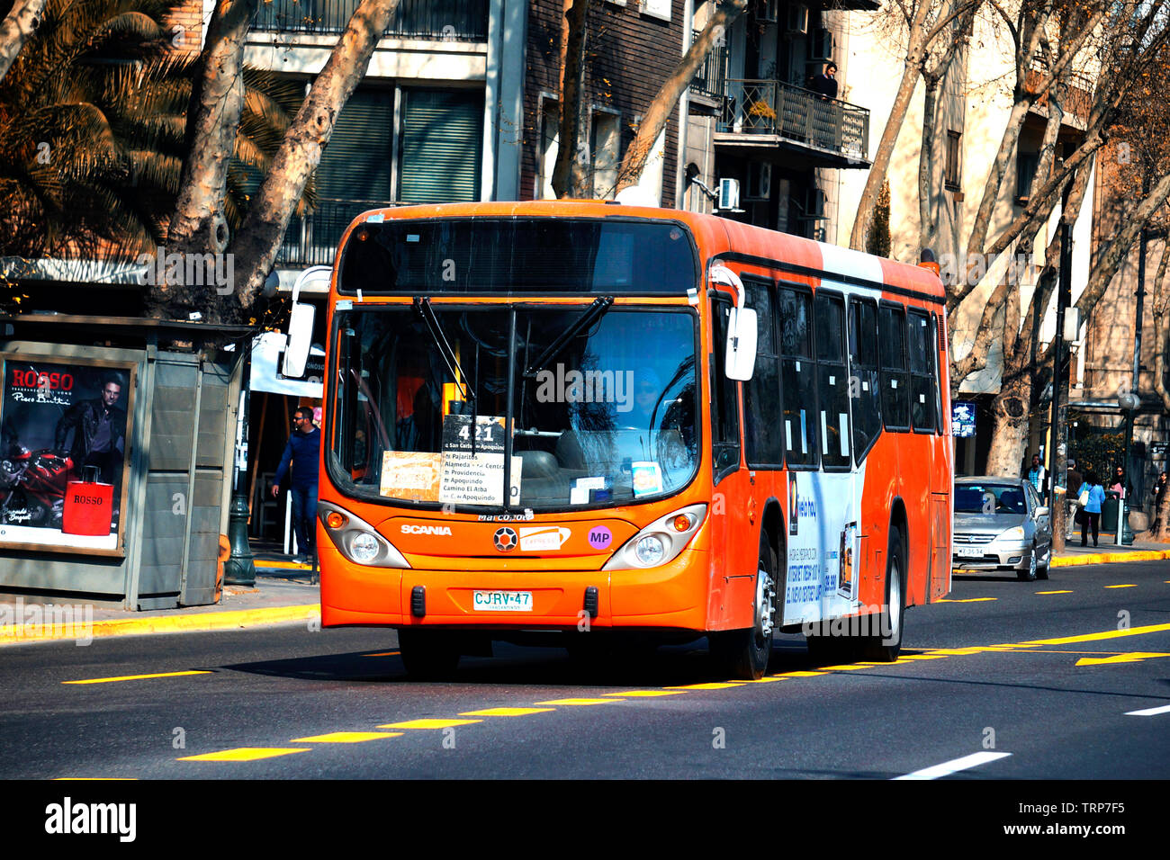 SANTIAGO, CHILE - AUGUST 29 2016 : Transantiago bus on route, in