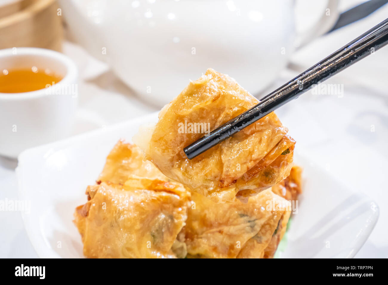 Delicious dim sum, famous cantonese food in asia Fried bean curd