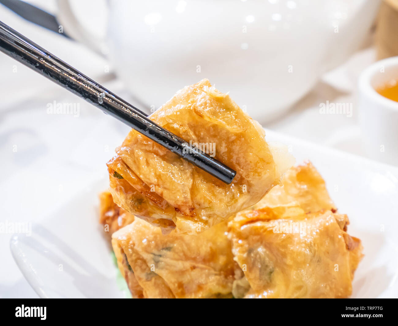Delicious dim sum, famous cantonese food in asia Fried bean curd