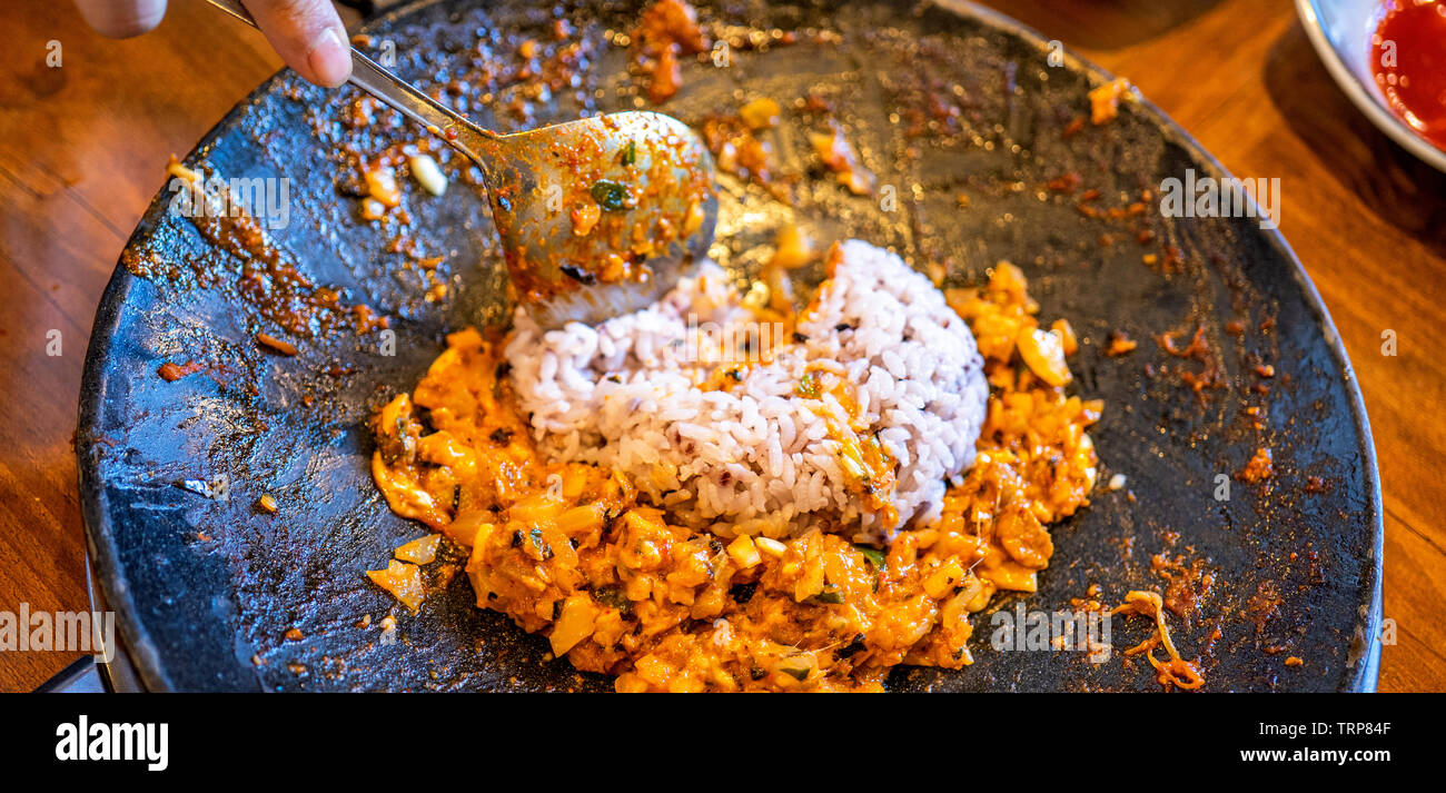 Volcano Rice Korean Delicious volcanic shaped fried rice with egg and spicy sauce, pork and ...