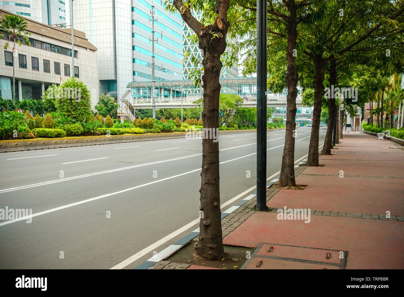 sidewalks on Jakarta's main roads in the heat of the day Stock Photo