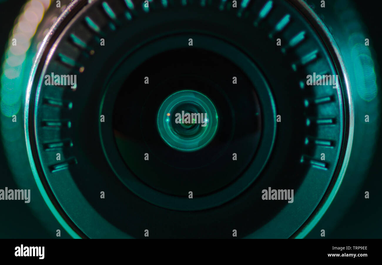 The camera lens with colored light, close photos, close up Stock Photo