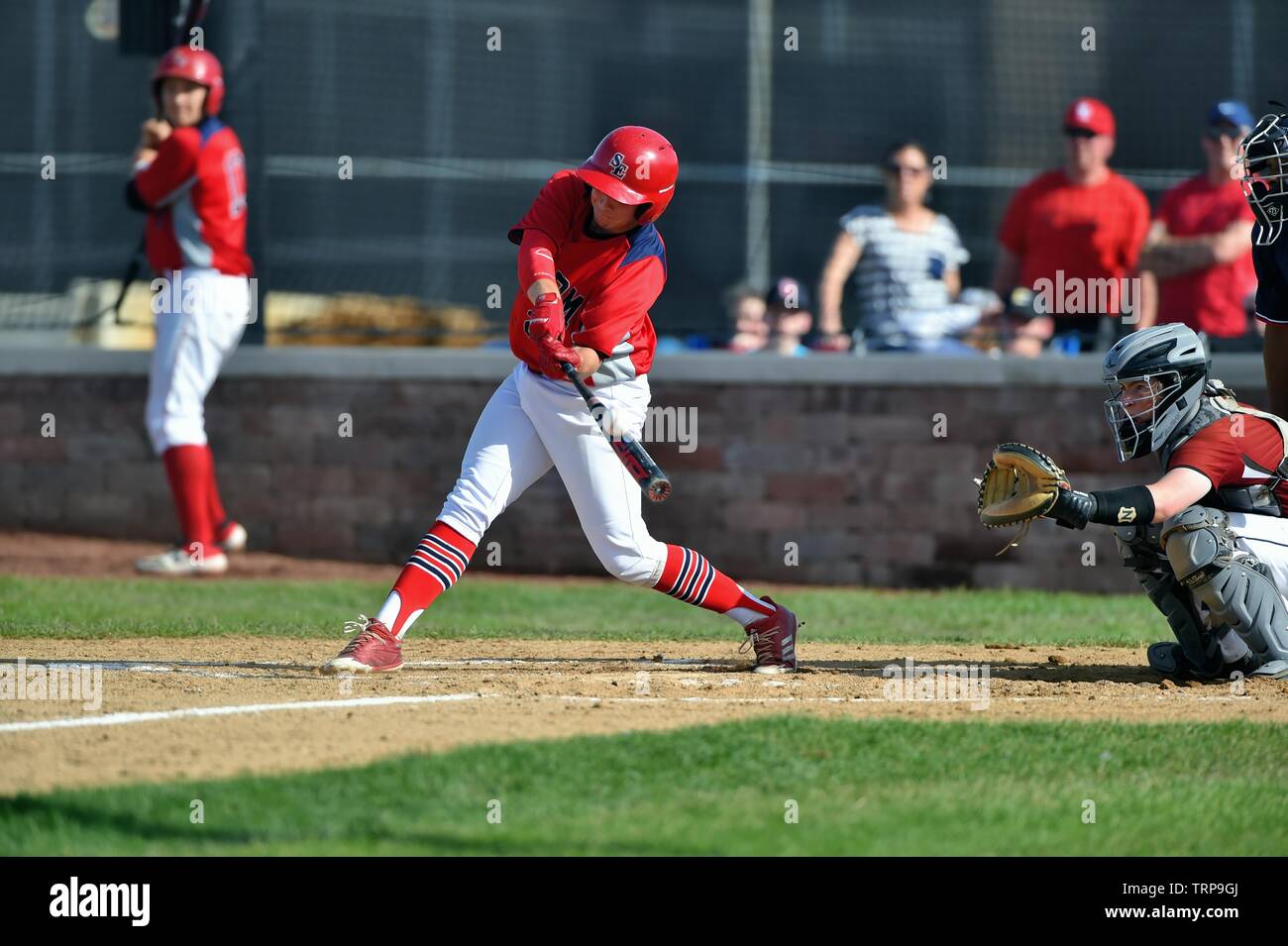 The ball coming off the bat as the hitter doubled to drive in two runs. USA Stock Photo