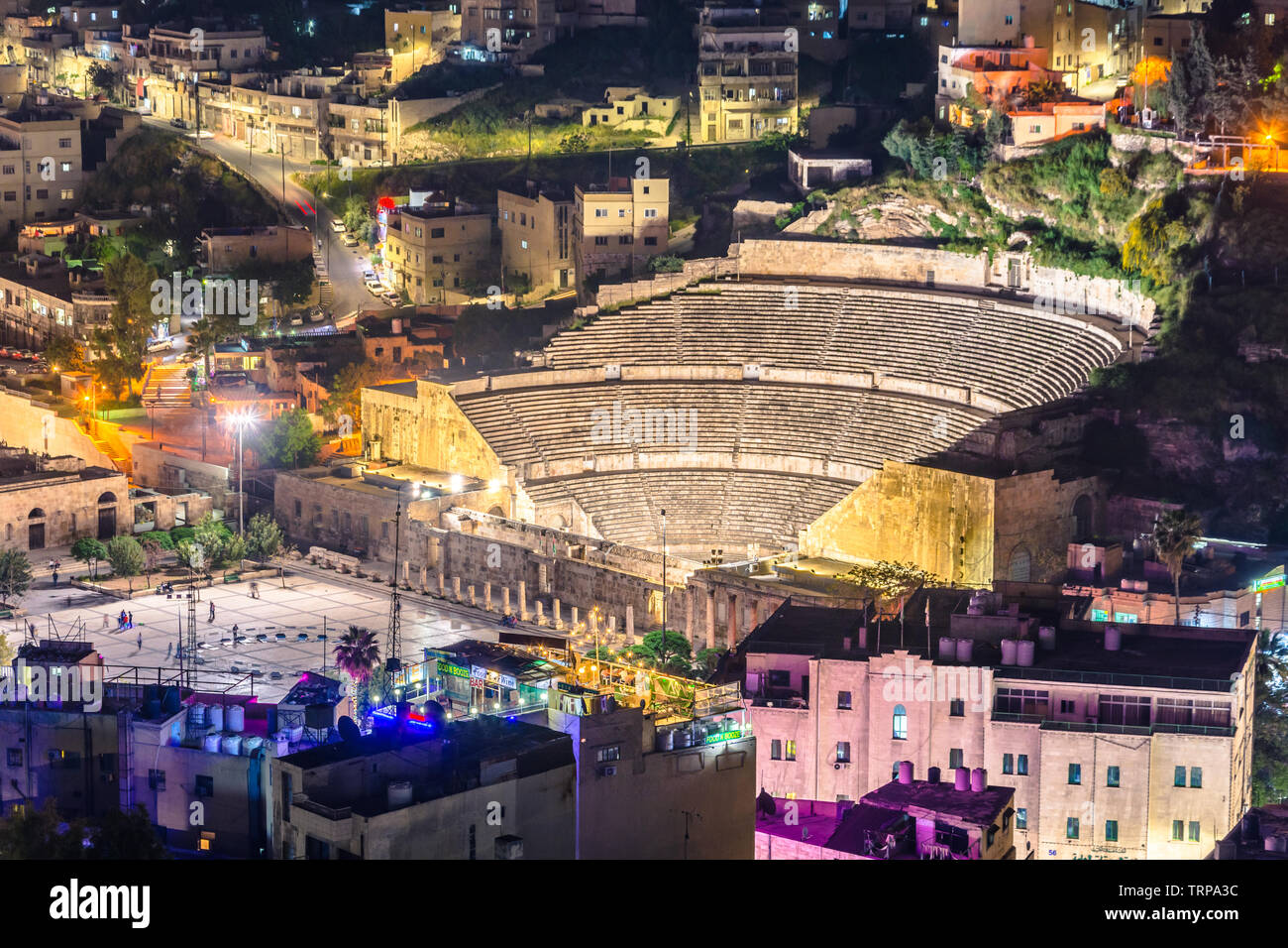 View of the Roman Theater and the city of Amman, Jordan Stock Photo