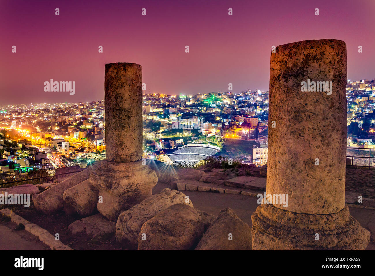 View of the Roman Theater and the city of Amman, Jordan Stock Photo
