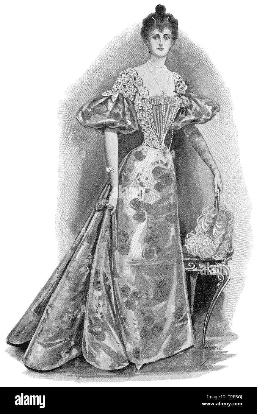 1897 illustration of an Alice Riley evening gown. Stock Photo