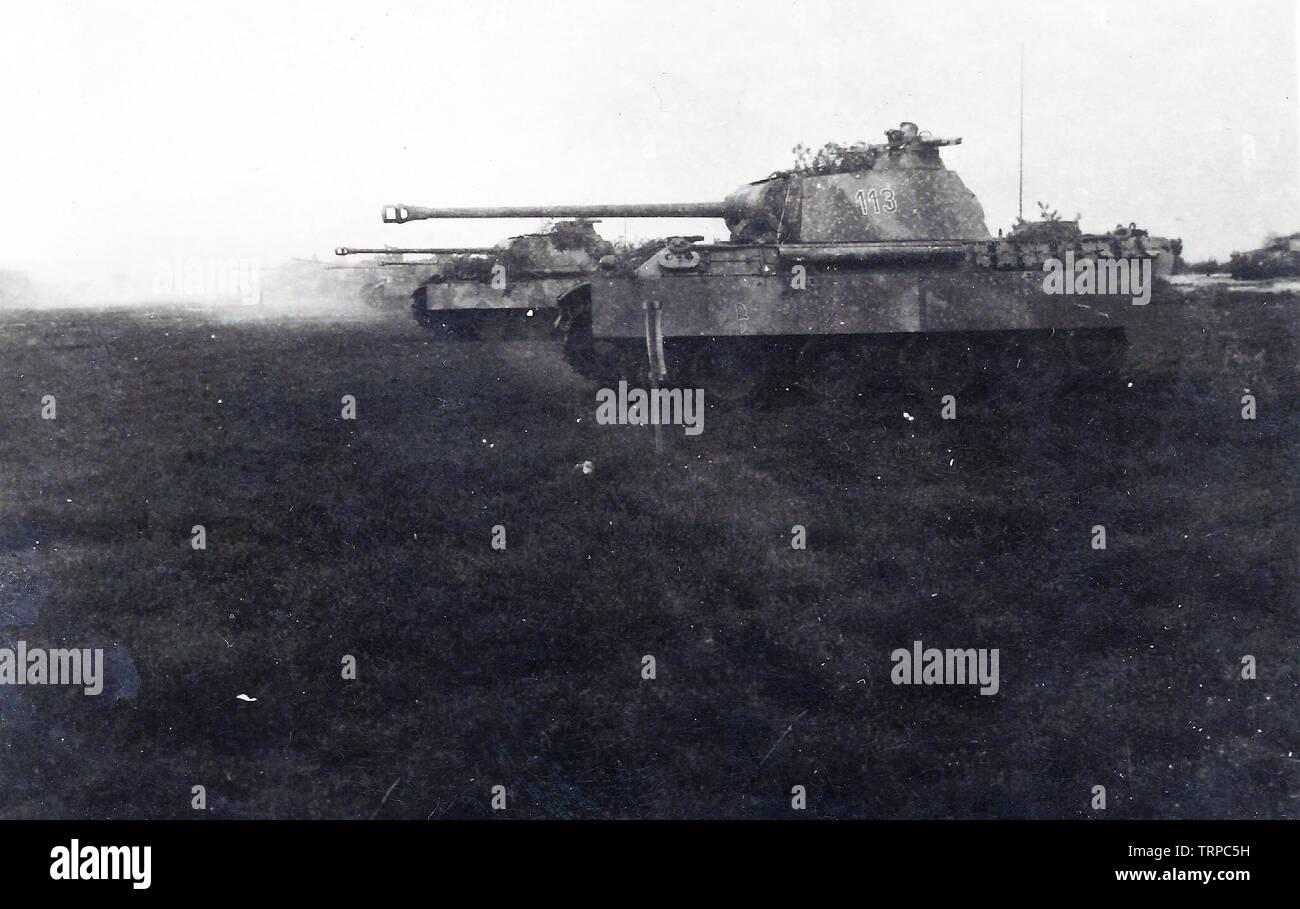 German Tanks Panther from LSSAH Division on an exercise in France 1944 Stock Photo