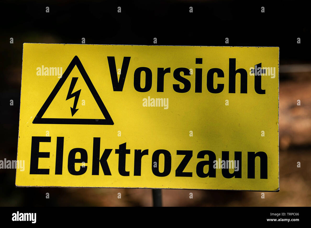 warning sign caution electric fence Stock Photo