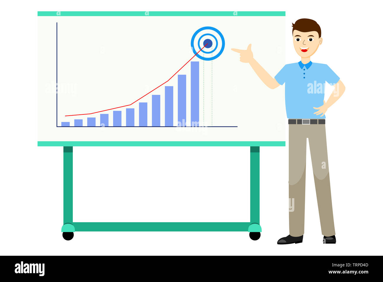 Businessman in casual wear presents business performance by using bar  graph, pointing finger to the expected target or goal on whiteboard Stock  Photo - Alamy