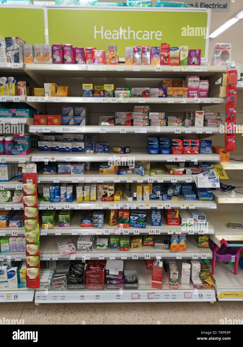 Healthcare in a Tesco supermarket in West London on June 9, 2019. Stock Photo