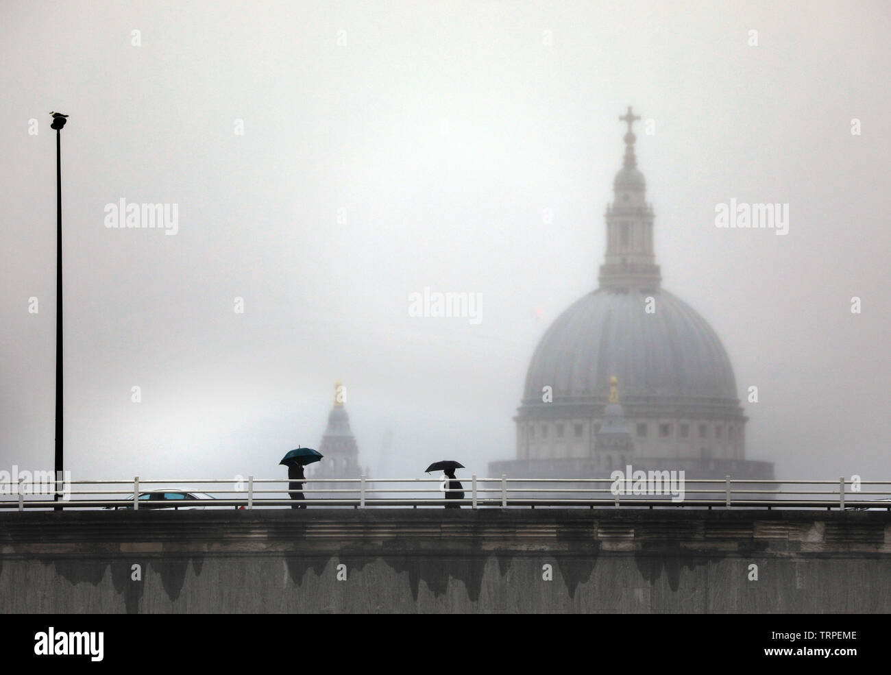 Pic shows Wet weather St Paul’s shrouded in heavy rain Monday 10.6.19 pic by Gavin Rodgers