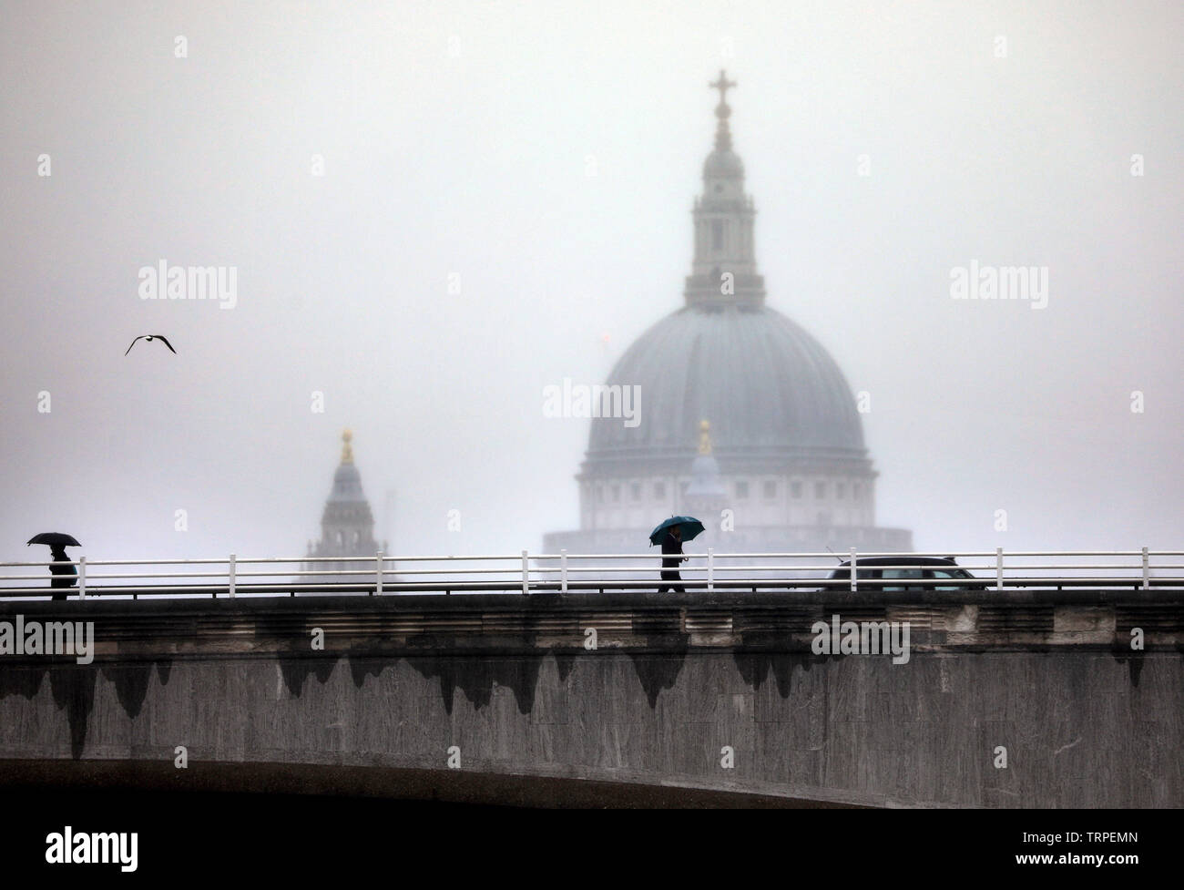 Pic shows Wet weather St Paul’s shrouded in heavy rain Monday 10.6.19 pic by Gavin Rodgers