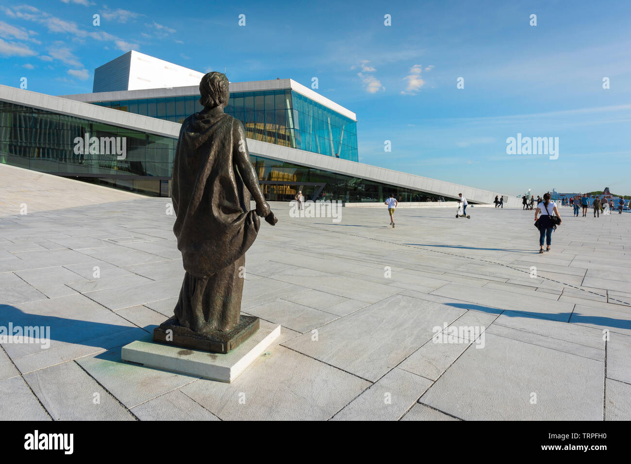 Opera House Oslo, rear view of the sculpture of opera singer Kirsten Flagstad sited on the waterfront concourse of the Oslo Opera House, Norway. Stock Photo