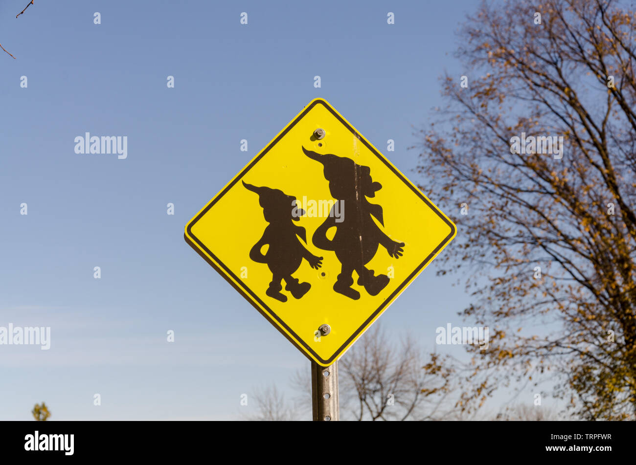 elf crossing sign , two elf's on sign Stock Photo