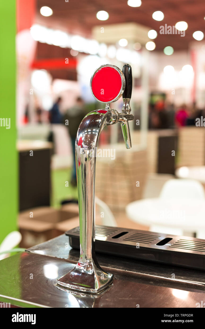 Beer tap in bar, mock up with selective focus Stock Photo