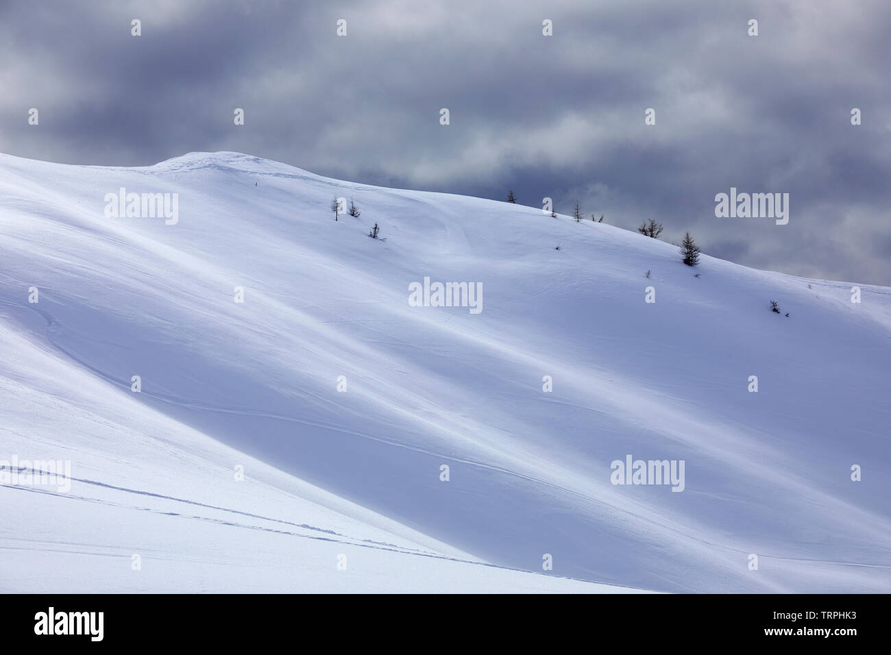 Landscape of Dolomites mountain covered by snow, Belluno province, Italy Stock Photo