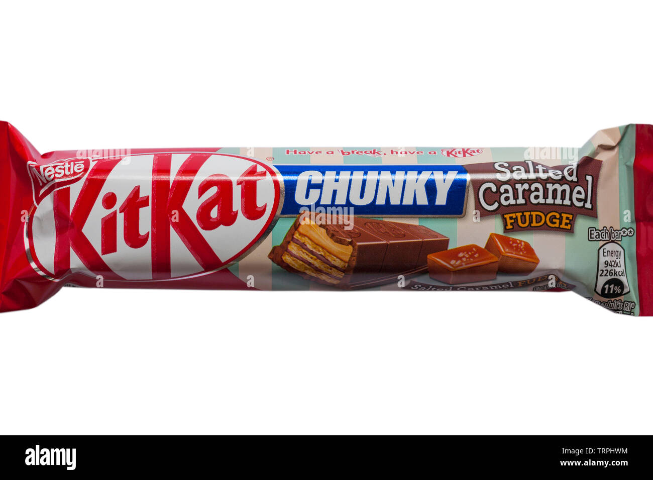 Nestle KitKat chunky salted caramel fudge bar isolated on white