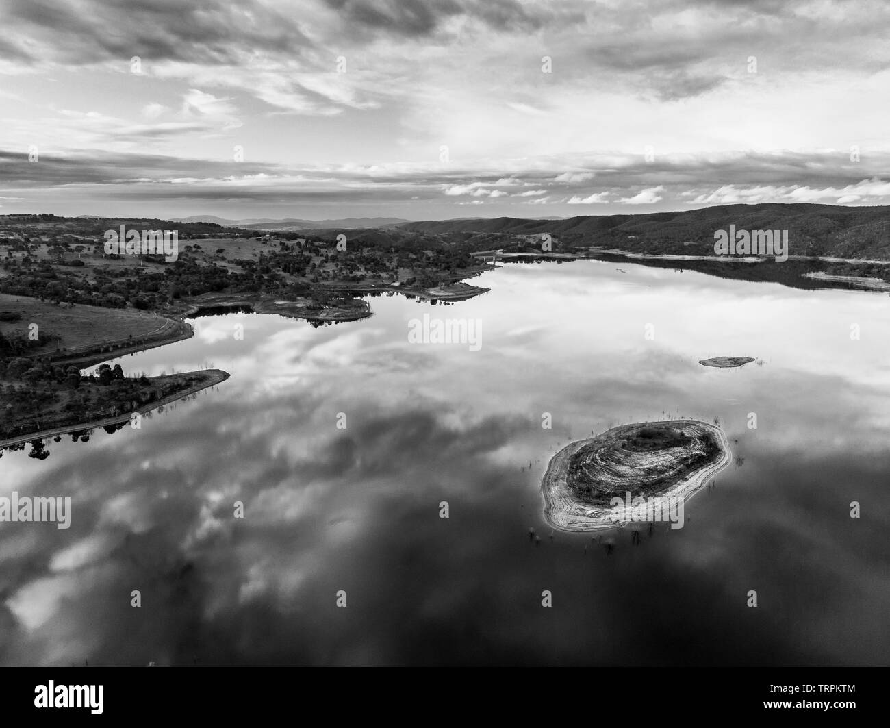 A aerial view of Googong Dam and lake. Stock Photo