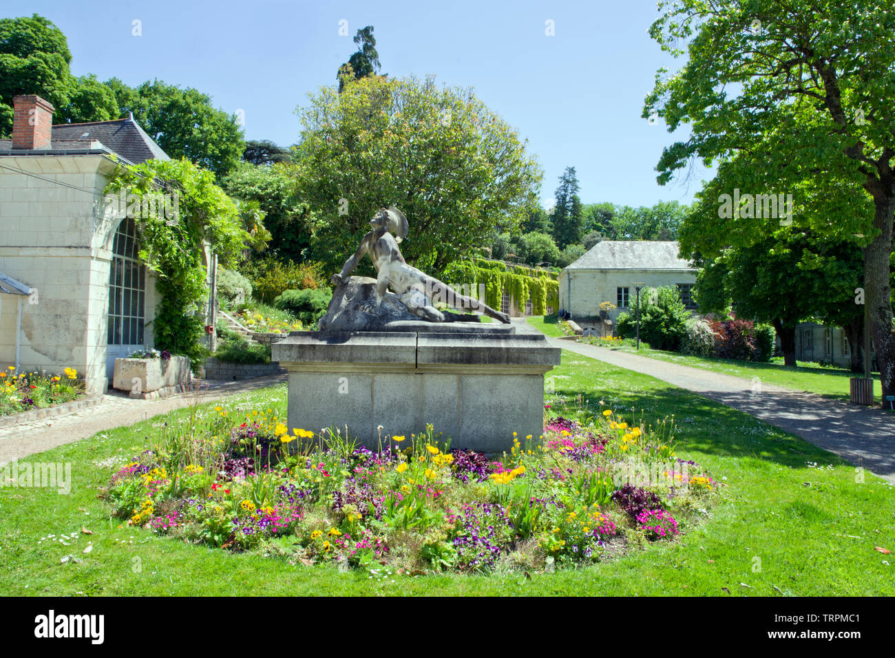 Jardin des Plantes Saumur, Hercules and the Cretan Bull sculpture Stock Photo