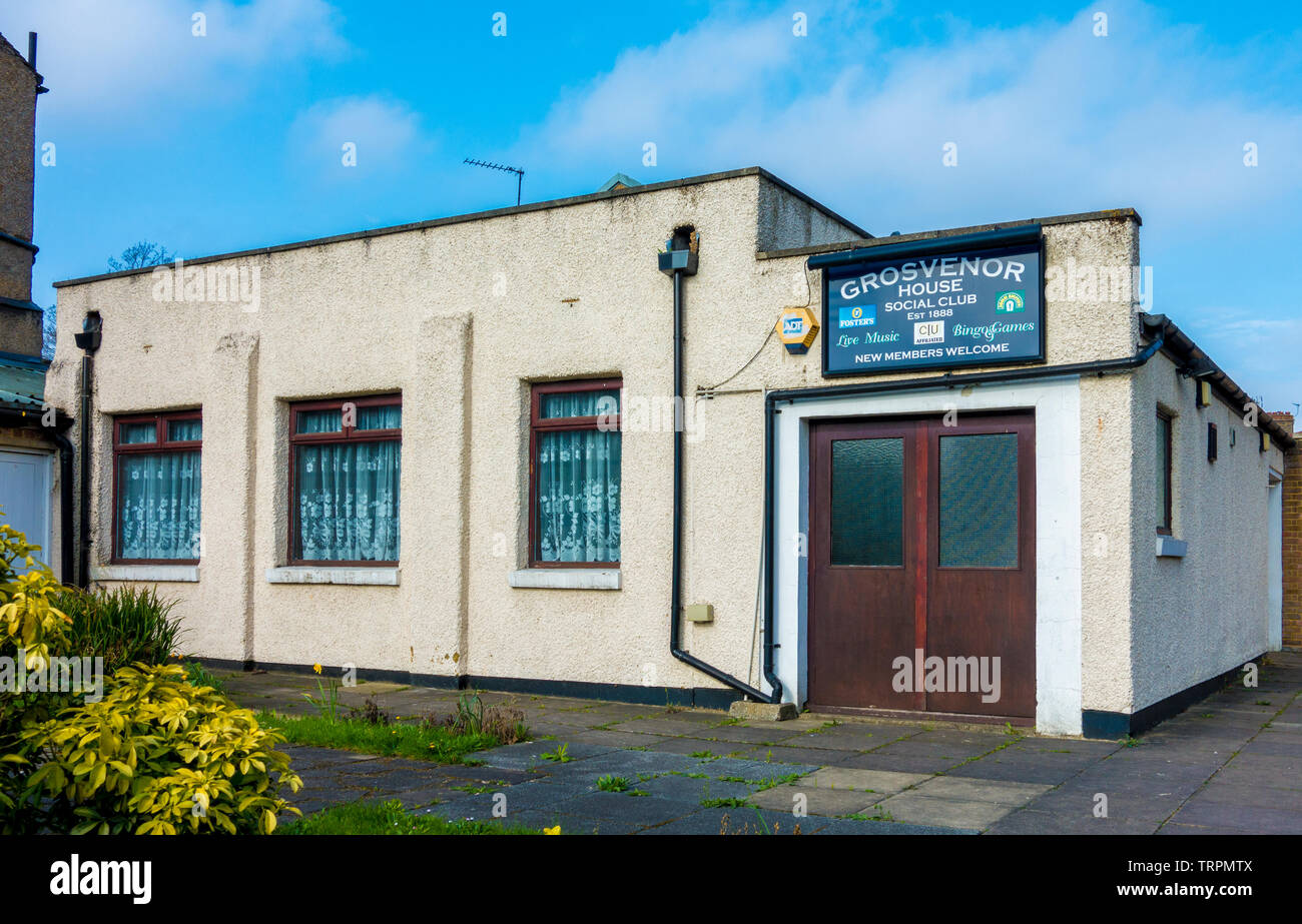 Outside front view of Grosvenor House Social Club, established 1888. An