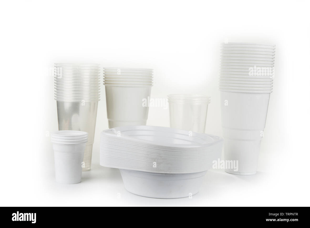 Disposable plastic ware on a white background Stock Photo Alamy